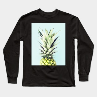 Pineapple on blue, Pineapple top, Minimal Long Sleeve T-Shirt